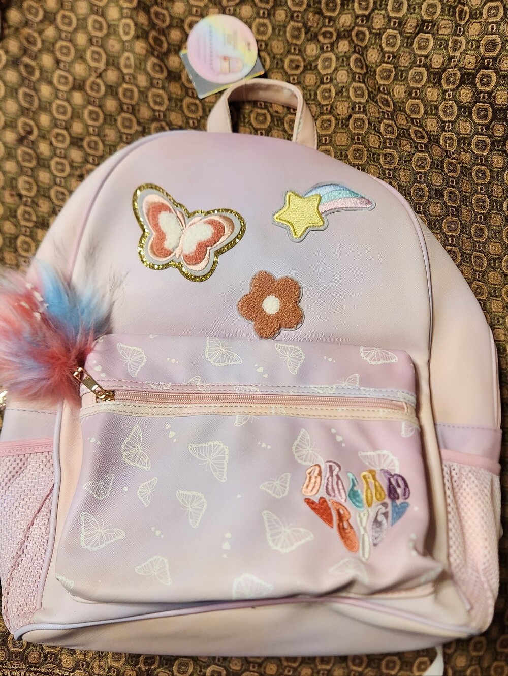 Under One Sky Pastel Dream Big Rainbow Kids Backpack with Pom Pom
